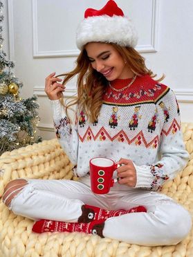 Mock Neck Christmas Graphic Sweater