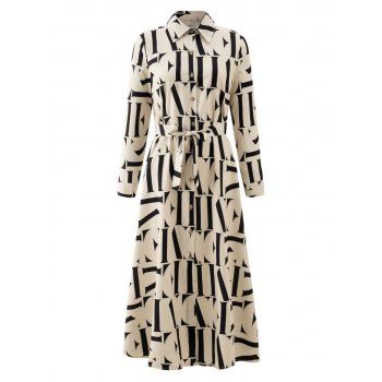 

Button Up Allover Letter Print Shirt Dress, Light coffee