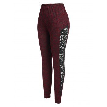 

Plus Size Lace Insert Space Dye Leggings, Deep red