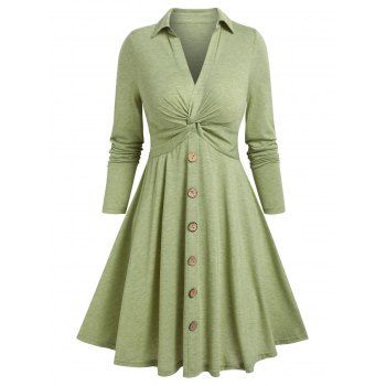 

Twist Front Mock Button Casual Dress, Light green