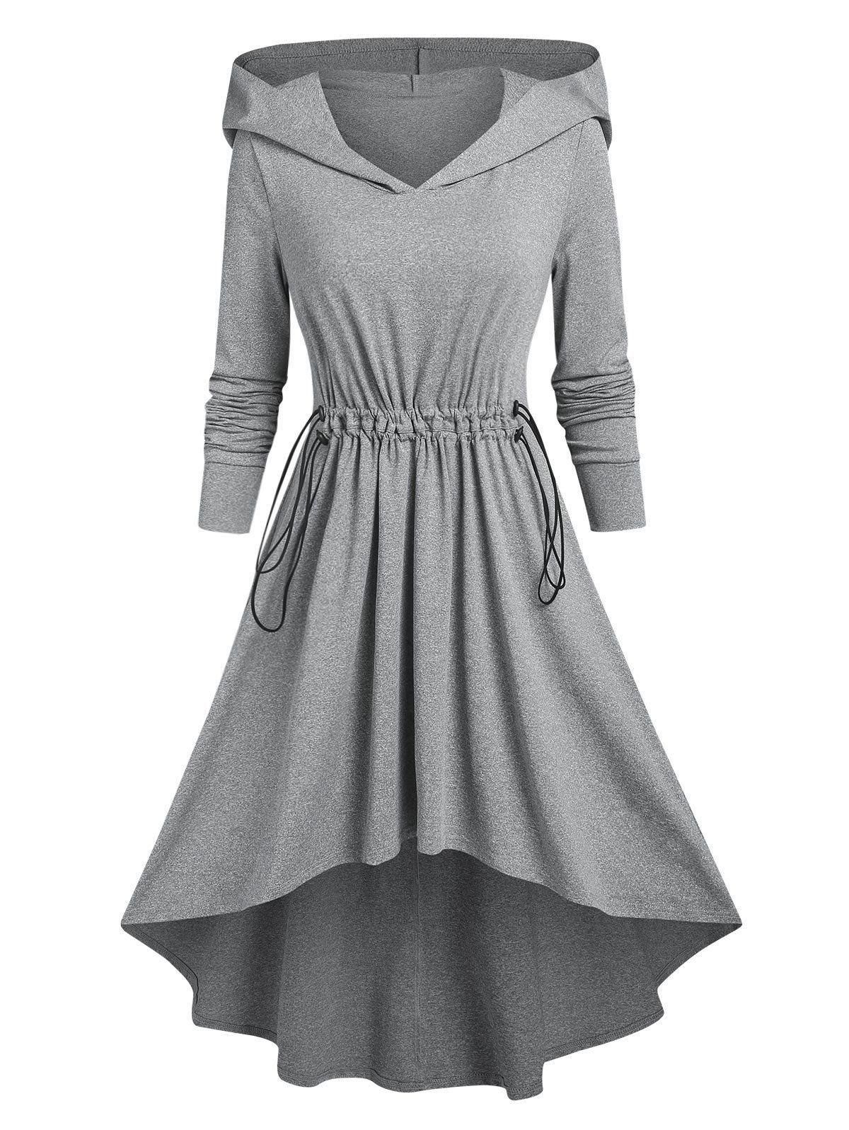 Hooded High-low Marled Dress - LIGHT GRAY M