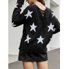 Lace Up Crisscross Stars Pattern Frayed Sweater - BLACK M