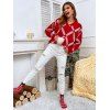 V Neck Christmas Geo Graphic Sweater - RED L
