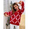 V Neck Christmas Geo Graphic Sweater - RED L