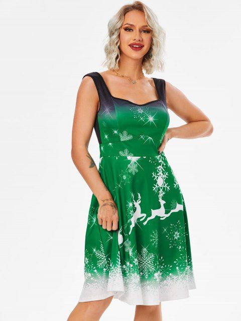 Robe de Noël Ombrée à Imprimé Flocon de Neige et Cerf