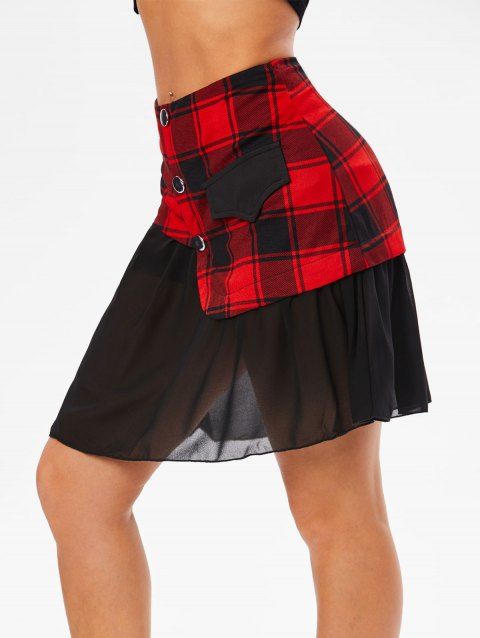 Plaid Print Chiffon Insert Skort