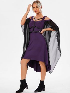 Halloween Dress Vintage Harness Flare Sleeve Cold Shoulder Chiffon Dress
