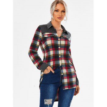 

Flap Detail Plaid High Low Shirt, Multicolor