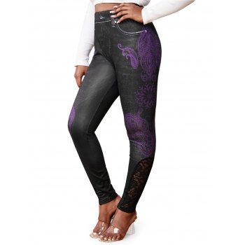Plus Size Lace Insert Paisley Flower 3D Print Skinny Jeggings, DRESSLILY  - buy with discount