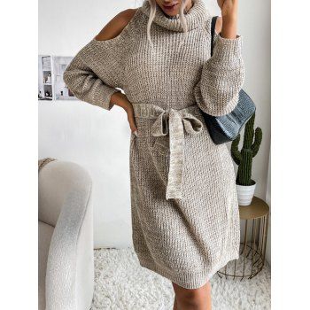 

Turtleneck Cold Shoulder Sweater Dress, Gray