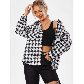 Houndstooth Pocket Button Up Jacket, White