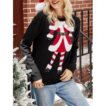 

Sequin Santa Claus Graphic Christmas Sweater, Black