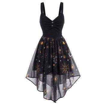 

Vintage Galaxy Moon Sun Star Handkerchief Chiffon Dress, Black