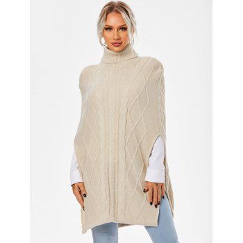 

Turtleneck Side Slit Cape Sweater, Warm white
