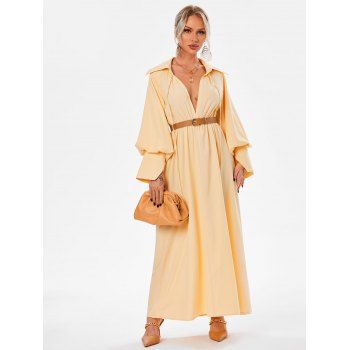 

Tie Belted Lantern Sleeve Maxi Dress, Light yellow