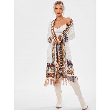 

Geometry Fringed Open Front Cardigan, White