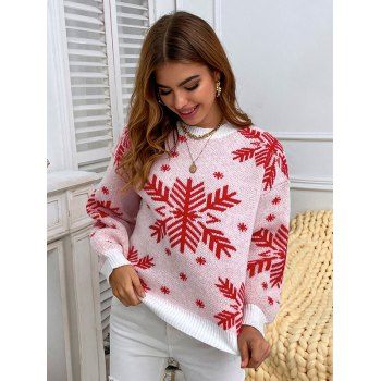 

Crew Neck Christmas Snowflake Sweater, Red