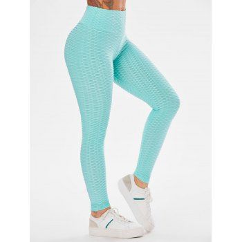 

Ruched Butt Textured Leggings, Light blue