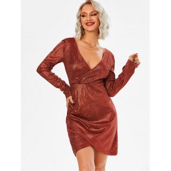 

Metallic Thread Plunging Tulip Hem Dress, Red