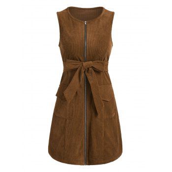 

Belted Full Zip Corduroy Dress, Deep coffee