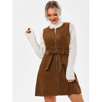 

Belted Full Zip Corduroy Dress, Deep coffee