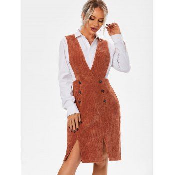 

Plunging Neck Front Slit Sleeveless Corduroy Dress, Coffee