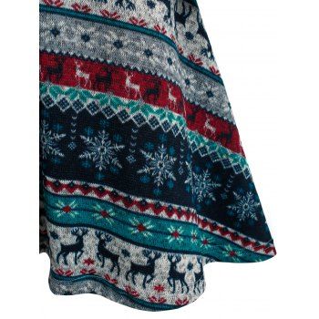 Knitted Tribal Print Cold Shoulder High Low Dress