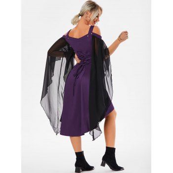 

Vintage Harness Flare Sleeve Cold Shoulder Chiffon Dress, Purple iris