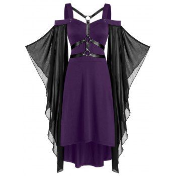 

Vintage Harness Flare Sleeve Cold Shoulder Chiffon Dress, Purple iris