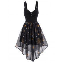dresslily Chiffon Moon Sun Star Handkerchief Vintage Dress