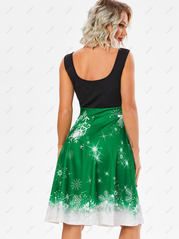 Robe de Noël Ombrée à Imprimé Flocon de Neige et Cerf - Vert Mer Moyen 2XL
