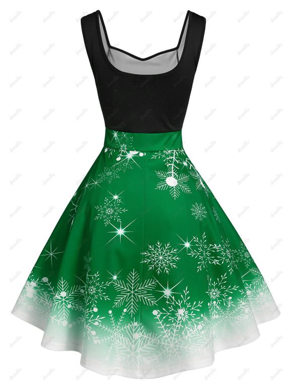 Robe de Noël Ombrée à Imprimé Flocon de Neige et Cerf - Vert Mer Moyen 2XL