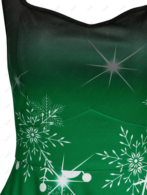 Robe de Noël Ombrée à Imprimé Flocon de Neige et Cerf - Vert Mer Moyen 2XL