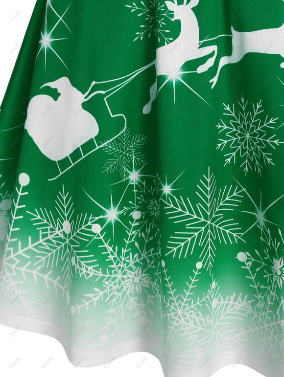 Robe de Noël Ombrée à Imprimé Flocon de Neige et Cerf - Vert Mer Moyen 2XL