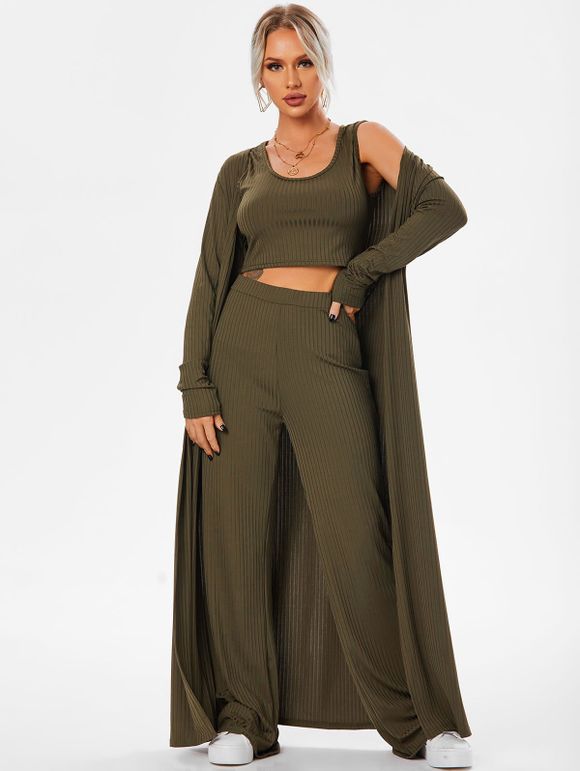 Ensemble de Haut Court Côtelé et de Pantalon Ouvert - Vert profond XL