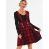 Robe Jersey à Carreaux avec Bouton - Rouge M