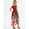 Christmas Tree Dog Print Sequined Cold Shoulder Party Dress - RED WINE L