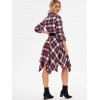 Plaid Belted Roll Up Sleeve Handkerchief Dress - multicolor M