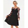 Plaid Off The Shoulder Blouse with Lace Up Dress Twinset - BLACK 2XL