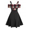 Lace Up Corset Style Cold Shoulder Plaid Dress - BLACK 2XL