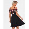 Lace Up Corset Style Cold Shoulder Plaid Dress - BLACK 2XL