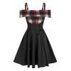 Robe à Carreaux à Epaule Ouverte à Lacets Style Corset - Noir XL