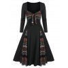 Robe Mi-Longue Tribale Imprimée avec Bouton - Noir XL
