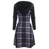 Plaid Hooded Lace Up Jersey Dress - LIGHT PURPLE XXL