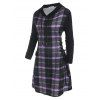 Plaid Hooded Lace Up Jersey Dress - LIGHT PURPLE S