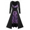 Corset Waist Lace Up Longline Top and Plaid Mini Cami Dress - BLACK L