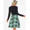 Plaid Lace Up Flare Dress - GREEN M