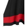 Contrast Color Open Shoulder Bowknot Dip Hem Dress - BLACK XL