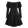 Robe Vintage à Epaule Dénudée Manches Gigot à Lacets Style Corset en Ligne A - Noir M