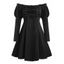 Robe Vintage à Epaule Dénudée Manches Gigot à Lacets Style Corset en Ligne A - Noir XL